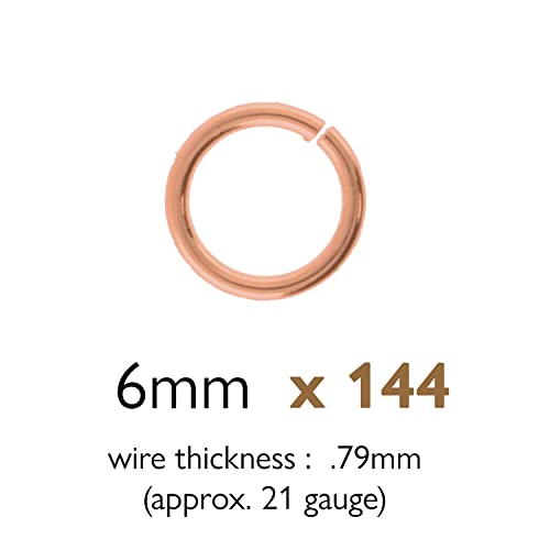 The Beadsmith Open Jump Rings – 6mm, Copper Plated, 20-Gauge (0.79mm) Wire Thickness, 144 Pieces – Findings for Making Keychains, Charms, Chain Mail and Body Jewelry - color: Copper, size: 6mm - 18 Gauge