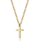 Joxevyia 14K Gold Filled Cross Necklace for Men Figaro Chain Stainless Steel Polished Cross Pendant Necklace Simple Baptism Faith Jewelry Gift - size: 16 inches, style: small cross (1.0"*0.6")