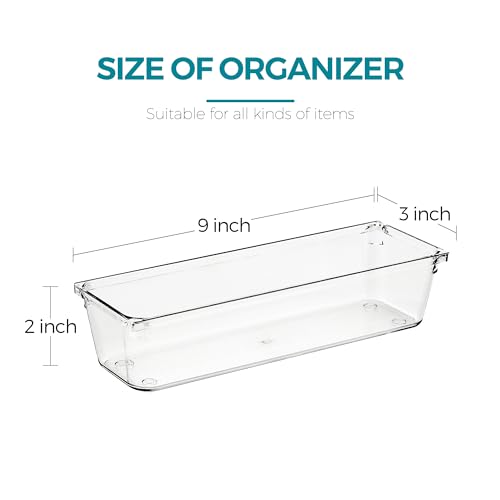 12 Pack Drawer Organizer - 3" X 9" Clear Acrylic Storage Bins with Non-Slip Pads, Versatile Desk Tray for Makeup, Jewelry, Kitchen, Bathroom, and Office Organization - size: 3"X 9"