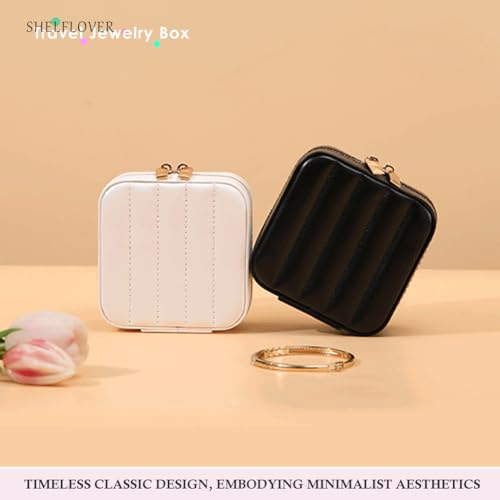 Small Jewelry Box, Easy Carried Travel Jewelry Organizer PU Leather Mini Holder Box Storage Case Portable, Necklace, Earring, Rings, Bracelets, Black - color: Black