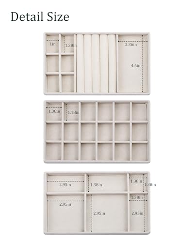 Stackable Jewelry Organizer Trays with Removable Dividers, 6-Tray Beige Jewelry Drawer Organizer Set for Earrings, Necklaces, Rings & Bracelets Gift for Her - size: 6 Layers