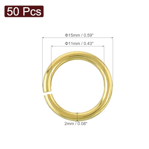uxcell 50Pcs Open Jump Rings, 15mm/0.59" OD Brass Jump Ring Connectors 2mm Thick O Rings for Necklaces Bracelet Jewelry Making Keychain DIY Craft, Gold Tone - size: 15mmx2mm