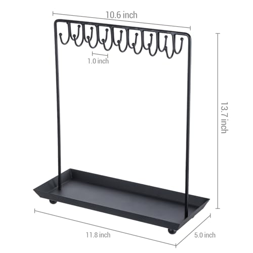 MyGift Black Metal Jewelry Stand for Women Jewelry Organizer Stand for Necklaces with 20 Hooks and Ring Tray Sturdy Necklace Pole - color: Black