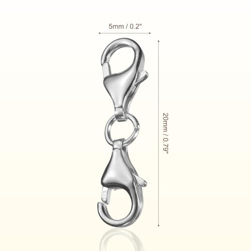uxcell Bracelet Extender, 925 Sterling Silver Double Lobster Claw Clasps Necklace Extenders, Connector Extension Clasp for DIY Making Jewelry Chain (20mm/0.79", Metal Silver) - color: Metal Silver