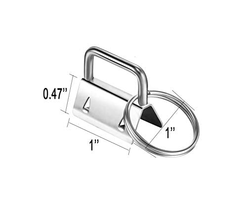 Qovydx 45Pcs 1 inch Silver Key Fob Hardware Kits 1” Metal Keyfobs Hardware Bulk for Keychains Fob Wristlet Hardware with Key Ring for Lanyard - color: Silver Key Fob Hardware