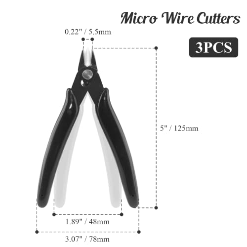 Bivethoi 3pcs Micro Wire Cutters Flush Cut Snips, Small Diagonal Cutters 3D Printer Filament Pliers Tool, Mini Tiny Nippers Zip Tie Cutters for Jewelry Making Model (5 Inch, Black) - color: Black