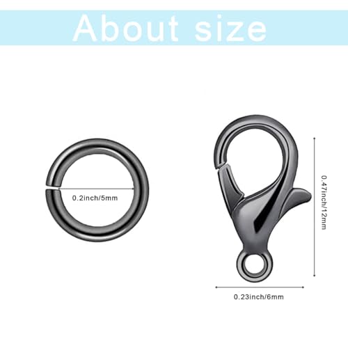 500 Pieces Set Lobster Claw Clasps 100 Lobster Clasps 400 Open Jump Rings for Jewelry Making Bracelet Necklace DIY Jewelry Making Findings Crafts Fastener Hook (Gun Black) - color: Gun Black