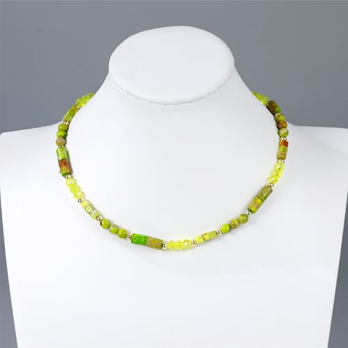 Elisheva Natural Stone Choker Necklace for Women, Boho Natural Emperor Jasper Stone Lace Agate Beaded Crystal Necklace, Gemstone Jewelry Gift for Her - style: Green/Choker