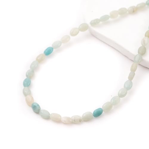 6×8mm Natural Amazonite Gemstone Loose Beads Flat Oval Healing Crystal Loose Stone Beads for Jewelry Necklace Bracelet Earring Craft - color: Amazonite