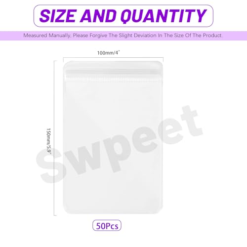 Swpeet 50Pcs 4"×6" Thick Clear PVC Jewelry Bags, Self Adhesive Portable Travel Jewelry Organizer, Plastic Jewelry Storage Bags, Transparent zipper bags, Anti Tarnish Lock Pouch for Rings Earrings - style: 10×15CM
