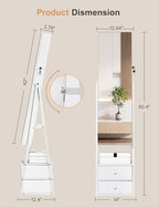 Nicetree Jewelry Cabinet Armoire with 2 Drawers, Lockable Standing Mirror Jewelry Cabinet, Full Length Mirror with Jewelry Storage, Gift Idea, White - color: White