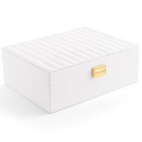 Gifturbo Women’s White Jewelry Box – Compact Travel Jewelry Case with Removable Trays, PU Leather Portable Storage Organizer for Rings, Necklaces, Earrings, and Bracelets - color: White