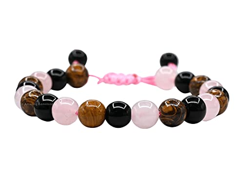 Amazing Gemstone Bracelet for Breaking Attachments Manifestation - Rose Quartz Mariyam Jasper Black Obsidian Bracelet Set for Men Women Healing Calming Anxiety Stress Relief Gifts (Adjustable) - color: Breaking Attachments