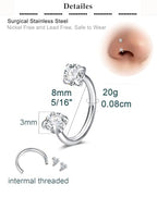 QWALIT Piercing Taper Threadless Insertion Tool - Titanium Labret Pin 16g, 18g, 20g - color: C3 - Silver 20g 8mm 3pcs