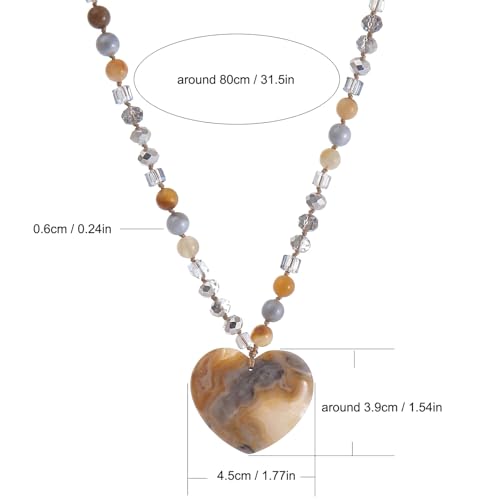 Long Necklaces for Women Boho, Oval Waterdrop Turquoise Pendant, Natural Stone Beaded, Handmade,Vintage & Elegance, Boho Fashion Charm Beaded Necklace for Women - style: G-Tan Agate Pendant