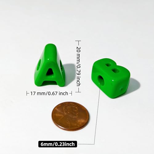 26PCS Large 6mm Hole Letter Beads, 20mm Acrylic Beads A to Z,for DIY Jewelry Making Kit Friendship Bracelet Key Chain and Bag Charms (26 A to Z Green) - color: green