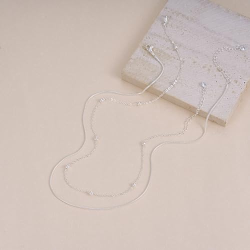 Freekiss Women's Layered Necklace Set - 3 Piece Dainty Gold Jewelry for Everyday Stacking | 14K Gold Plated Snake Chain, Rope Chain, Cuban Chain | Adjustable Length 14-18.5 Inch | Gift Ready - color: Silver, style: Layer Beaded Choker+1.5mm snake