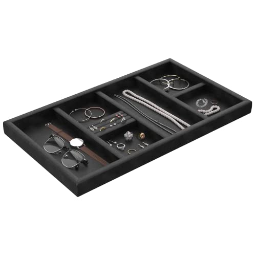 ClosetMaid SuiteSymphony Velvet Jewelry Tray Organizer, Insert for Drawers, For Necklaces, Earrings, Bracelets, Watches, Rings, 21.7 in. W, Plush Black