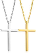 Romass 2 Pcs Cross Necklace for Men Boys,Stainless Steel Pendants Silver Black Gold Crosses Chain Jewelry Gifts Box 16-30 inches - size: 18 in, style: 2Pcs(silver+gold) 1.7 "* 1.0'' pendant
