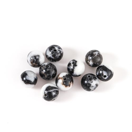 100Pcs Natural Stone 6mm Black White Zebra Round Loose Gemstone Energy Healing Beads Hole Size 1mm DIY Smooth Beads for Bracelet Necklace Earrings Jewelry Making - color: Black White Zebra, size: 6mm