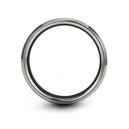 Chain Tool Ring - Gift for Cyclist - 8mm - Band - Gunmetal Black Silver - Personalized Custom Engraving - Men Women - Anniversary Engagement Wedding - Tungsten Carbide - Flat Dome Bevel - color: 12 - Black Grey Tungsten