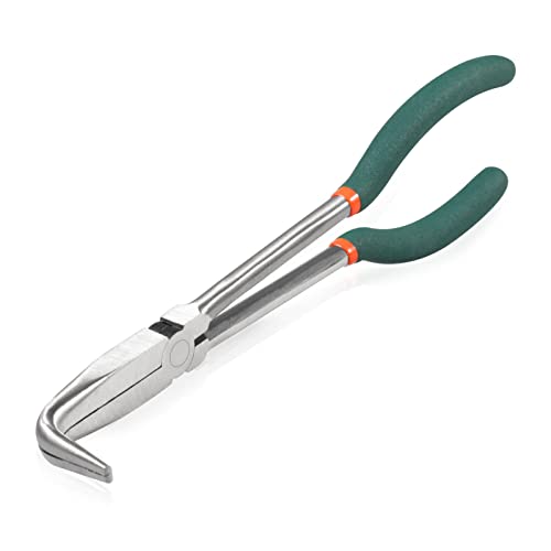 SPEEDWOX Long Reach Bent Nose Pliers 10 Inches 90 Degree Intermeshed Teeth Precision Fine Pliers for Hard to Reach Narrow Spaces High Leverage Reduce Efforts Non-slip Handle - style: 90°Bent Nose Pliers
