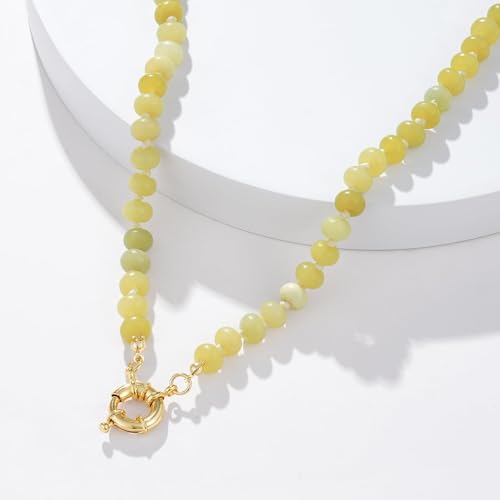 KissYan Beaded Gemstone Necklace for Women, Natural Stone Beach bead Necklace, 18" Boho Summer Handmade Jewelry Gifts - color: Lemon Jade