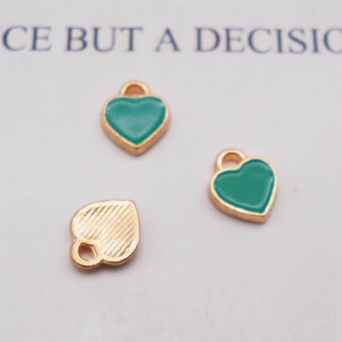 200 pcs Tiny Heart Enamel Charm Gold Plated Alloy Love Pendant Bracelet Earring Keychain Jewelry Crafts 6x8mm - color: Green