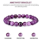 Crystal Vibe 8mm Beaded Bracelets For Women Men - Healing Crystal Bracelet - Adjustable Size - color: Amethyst