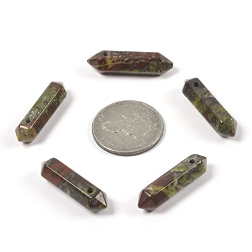 Dragon Blood Jasper 32mm Natural Gemstone Hexagonal Wand Jewelry Making Crystal Pointed Chakra Reiki Healing Beads 2mm Hole Drilled(Pack of 10) - color: Dragon Blood Jasper