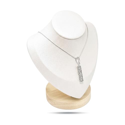 7" Solid Oak Jewelry Necklace Bust Display Stand for Vendors - Beige Microfiber - Wooden Mannequin Chain Holder - Small - color: Beige, size: 7.0" Tall, style: Light Oak