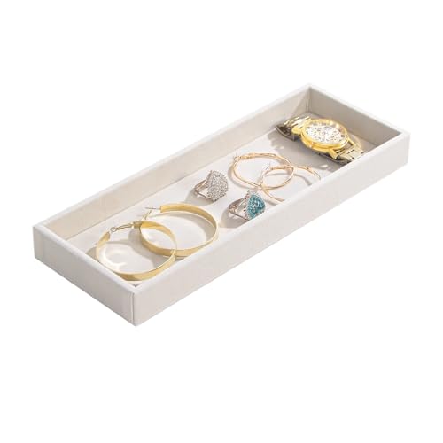 Divided Drawer Organizer Tray, Velvet Jewelry Storage Tray, Necklace Bracelet Ring Earring Display Tray,Bedside Nightstand Desk Holder Tray for Phone Watch Sunglasses Cosmetics Storage/Beige/1grid - color: Beige, size: Grid1