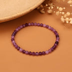 Natural Faceted Crystal Bracelet for Women,4mm Gemstone Round Beads Bracelets Adjustable Stretchy Healing Crystal Beads Bracelets Dainty Jewelry Gift - color: Amethyst