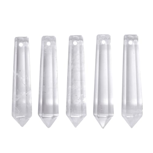 50mm Natural White Clear Quartz Hexagonal Wand Jewelry Making Crystal Pointed Chakra Reiki Healing Beads 2mm Hole Drilled(Pack of 5) - color: White Clear Quartz