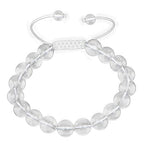 AD Beads Natural 10mm Gemstone Bracelets Healing Power Crystal Macrame Adjustable 7-9 Inch - color: Clear Crystal