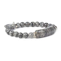 Justinstones Gem Semi Precious Gemstone Love Heart Charm Stretch Beaded Bracelet Unisex - color: Black Lace Agate