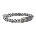 Justinstones Gem Semi Precious Gemstone Love Heart Charm Stretch Beaded Bracelet Unisex - color: Black Lace Agate