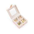 SANQIANWAN Small Leather Jewelry Box with Glass Top Mini Earring Display Case with 4 Grid for Selling Gift for Girls and Women (PearlWhite) - color: PearlWhite-A