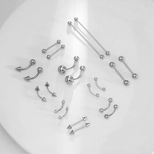 IPINK Piercing Kit 14G-16G Rainbow Surgical Steel Body Piercing Belly Button,Tongue, Eyebrow, Nipple, Lip, Nose, Chi Gauge - style: 50 Pieces