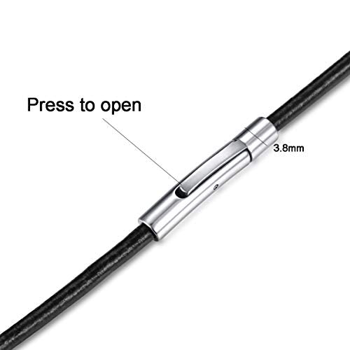 jonline24h Mens Womens Black Leather Cord Necklace Rope Chain with Stainless Steel Clasp 3mm 16-30 inch