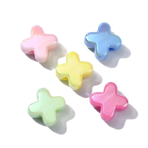 Ipotkitt 20 Pcs UV Plated Letter X Shaped Acrylic Beads Iridescent Cross Spacer Beads Random Color Beaded Ornaments for DIY Jewelry Making Necklace Bracelet Earrings - color: 20pcs-Cross Beads-15x15x8mm
