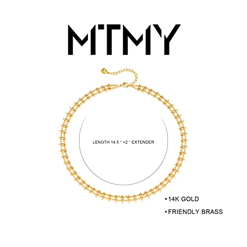 MTMY Beaded Necklaces for Women 14K Gold Plated Dainty Colorful Green/Rose Beaded Pearl Choker Necklace Delicate Boho Choker Necklace Jewelry Gift - style: Braided beads