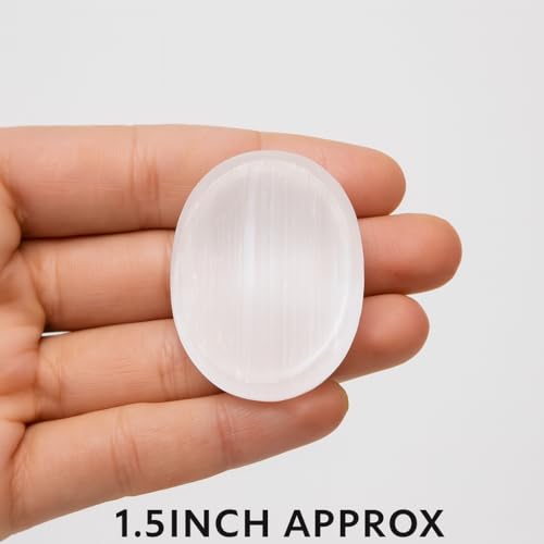 Selenite Worry Stone – Genuine Polished Palm & Thumb Stone for Clarity, Energy Cleansing & Crown Chakra – Travel Gift Crystal - color: Selenite