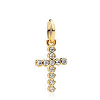 925 Sterling Silver Charms for Bracelets Gold Love and Heart Charms Cherry Blossom Dangle Beads Jewelry for Women - color: Gold Cross