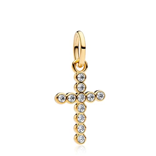 925 Sterling Silver Charms for Bracelets Gold Love and Heart Charms Cherry Blossom Dangle Beads Jewelry for Women - color: Gold Cross