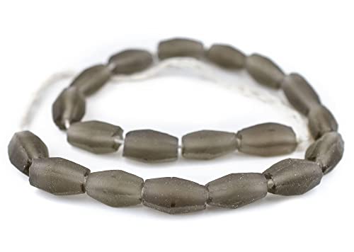 The Bead Chest Groundhog Grey Faceted Cylinder Java Recycled Glass Beads (20x12mm) - color: Groundhog Grey