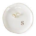 HOME SMILE Initials Ring Dish Jewery Tray with Personalized S-Monogrammed Engagement Wedding Gifts for Friends,Sister,Birthday Christmas Gifts for Women,Ceramic White - style: s