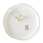 HOME SMILE Initials Ring Dish Jewery Tray with Personalized S-Monogrammed Engagement Wedding Gifts for Friends,Sister,Birthday Christmas Gifts for Women,Ceramic White - style: s
