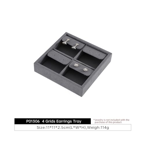 Dark Blue Jewelry Display Tray Ring Necklace Earring Bangle Organizer Multifunctional Storage Case for Jewelry Showcase (Small 4 Grids Earrings Tray) - color: 05-Earring Tray