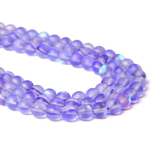 6mm Violet Purple Matte Aurora Crystal Glass Beads Frosted Glitter Shining Mermaid Round Loose Beads Moonstone for Jewelry Making DIY Bracelet Necklace Earrings - color: Violet Purple, size: 6mm